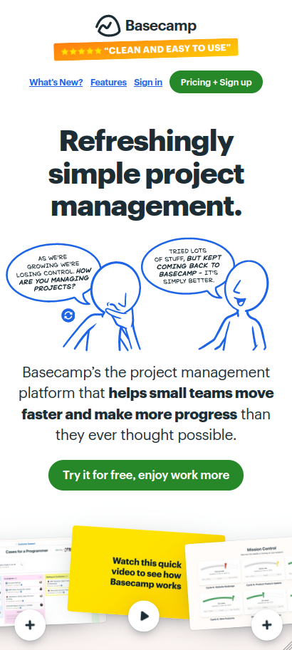 Basecamp above the fold, mobile